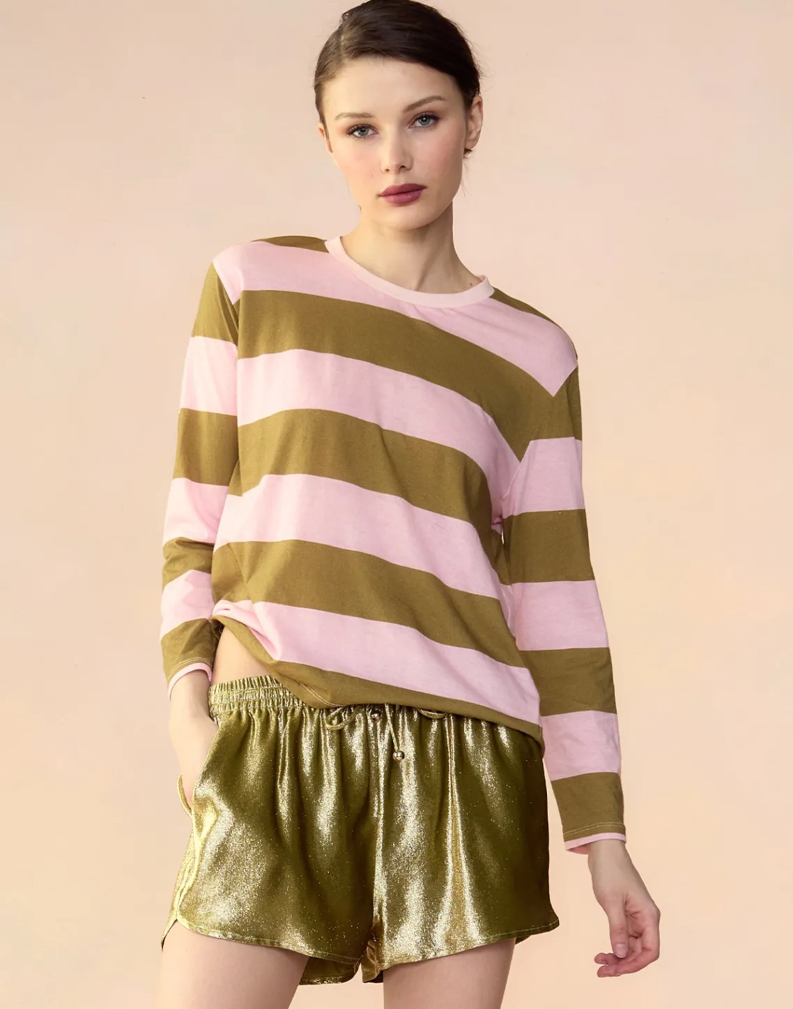 Cynthia Rowley Liquid Gold Lamé Shorts GREEN Sale