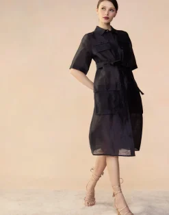 Cynthia Rowley Lisbon Silk Linen Shirt Dress BLACK Hot