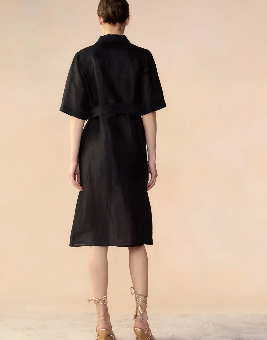 Cynthia Rowley Lisbon Silk Linen Shirt Dress BLACK Hot