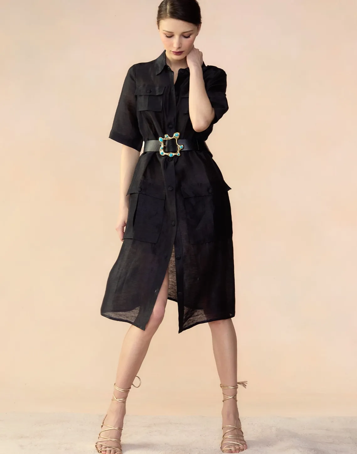 Cynthia Rowley Lisbon Silk Linen Shirt Dress BLACK Hot