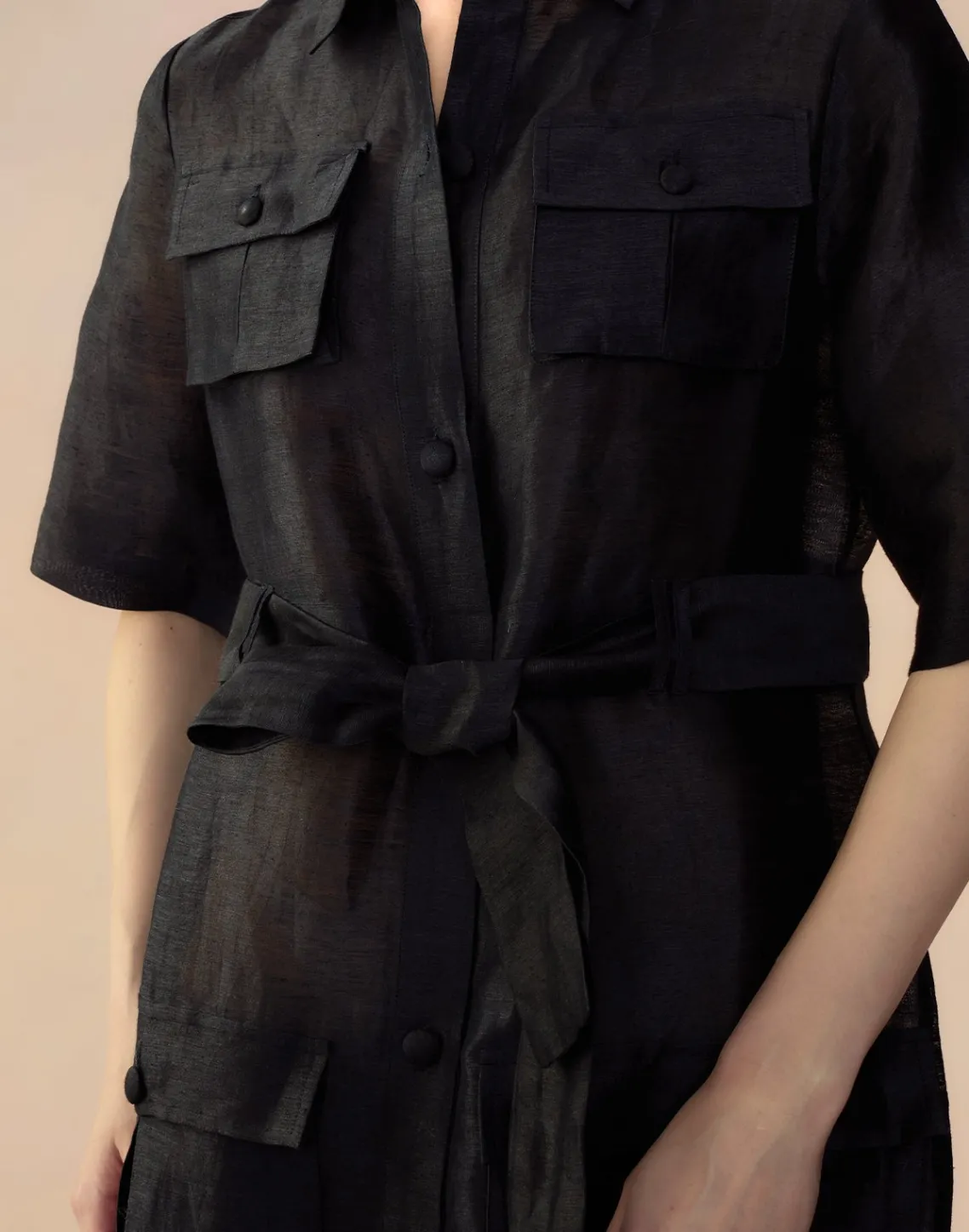 Cynthia Rowley Lisbon Silk Linen Shirt Dress BLACK Hot