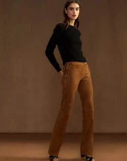 Cynthia Rowley Liv Lace-Up Suede Pants BROWN Clearance