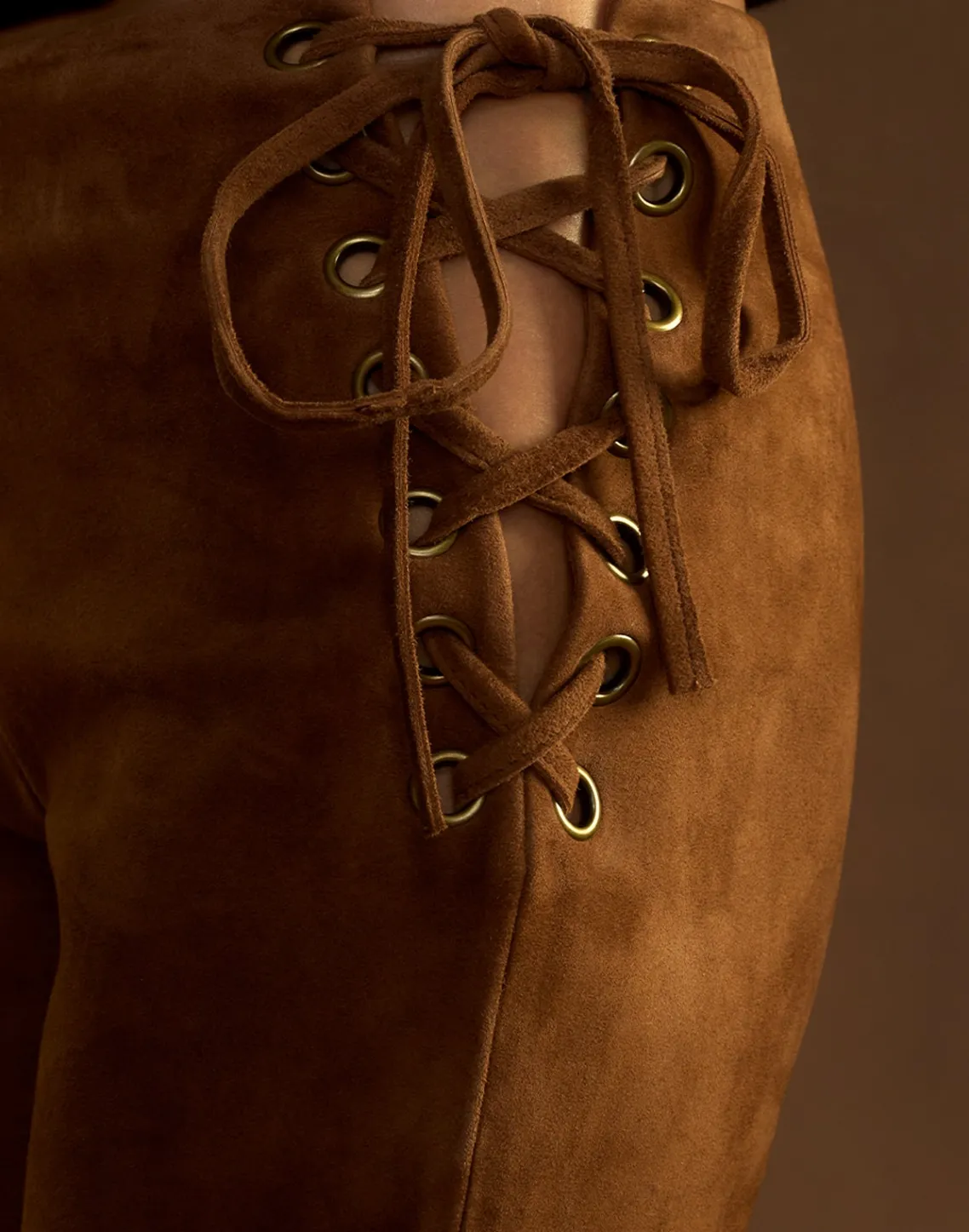 Cynthia Rowley Liv Lace-Up Suede Pants BROWN Clearance