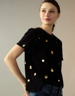 Cynthia Rowley Lock & Key Metallic Tee BLACK Sale