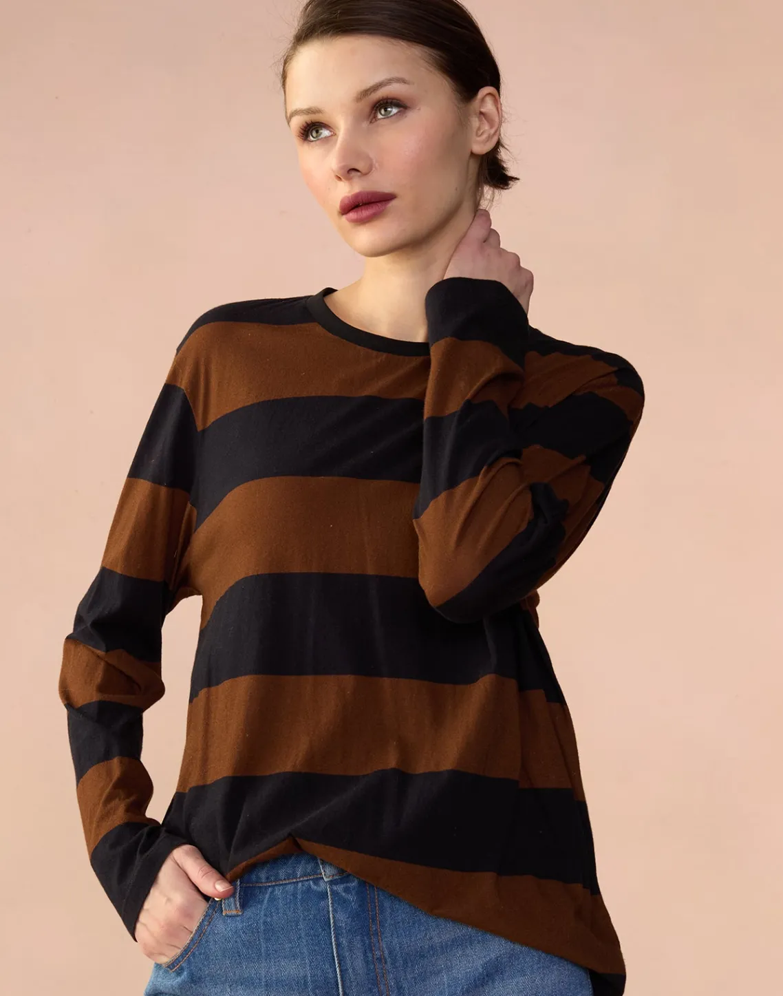 Cynthia Rowley Long Sleeve Everyday Tee BLKBR Fashion