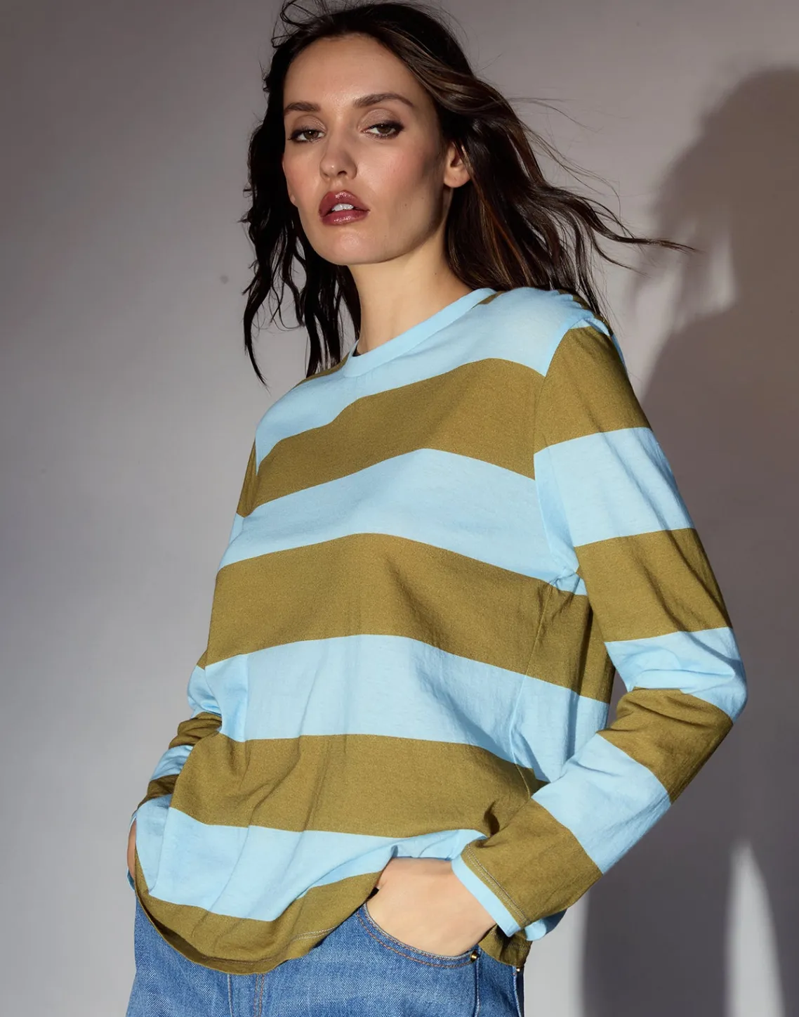 Cynthia Rowley Long Sleeve Everyday Tee BLUGR New