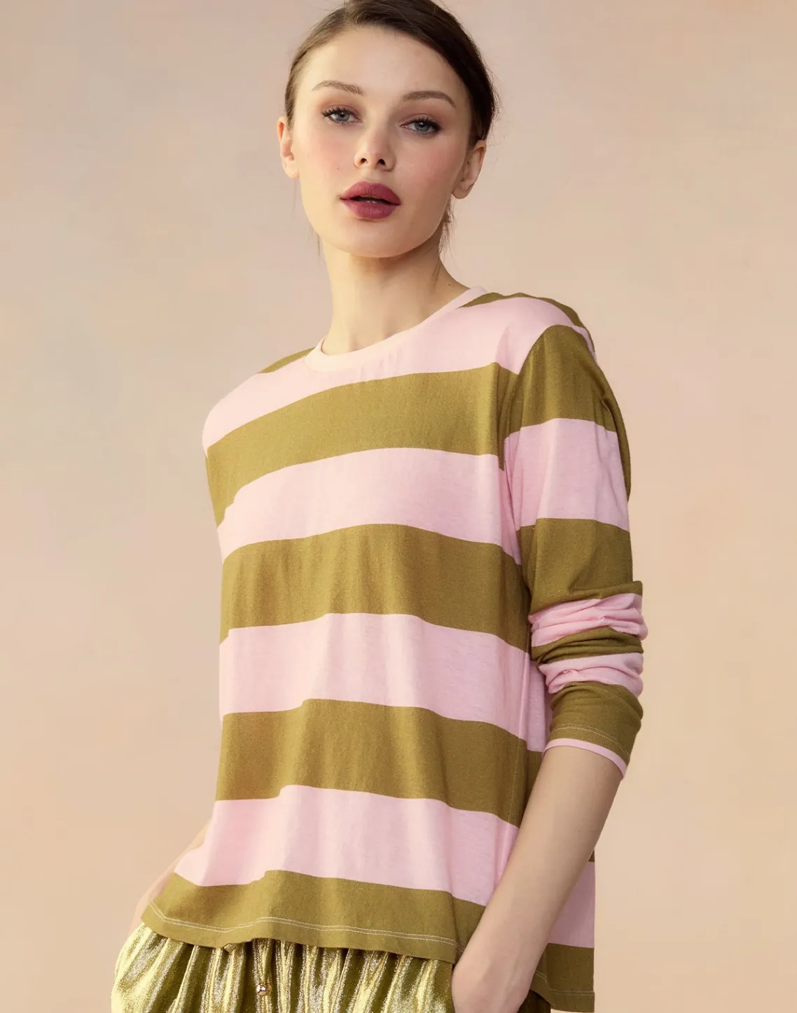 Cynthia Rowley Long Sleeve Everyday Tee GRNPK Outlet