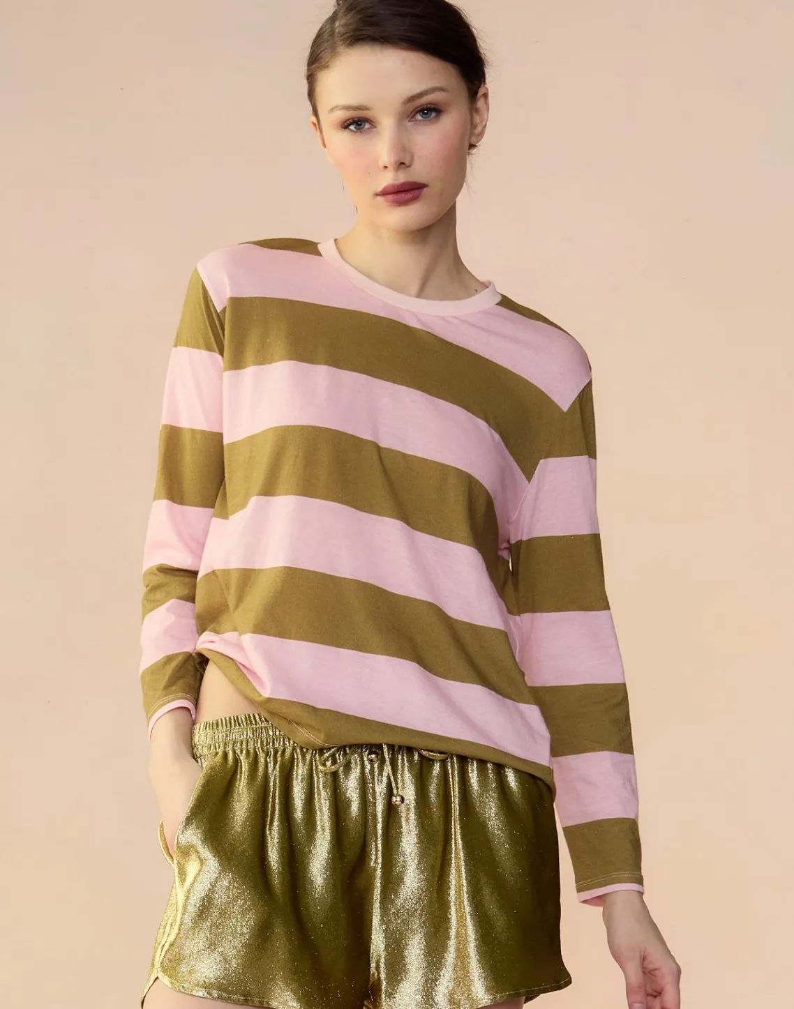Cynthia Rowley Long Sleeve Everyday Tee GRNPK Outlet