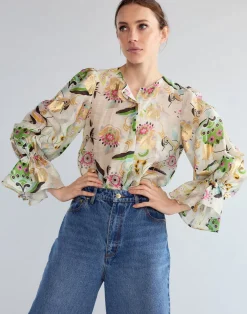 Cynthia Rowley Love Locket Silk Linen Blouse WHTML Sale