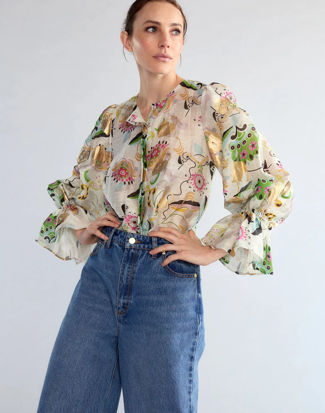 Cynthia Rowley Love Locket Silk Linen Blouse WHTML Sale