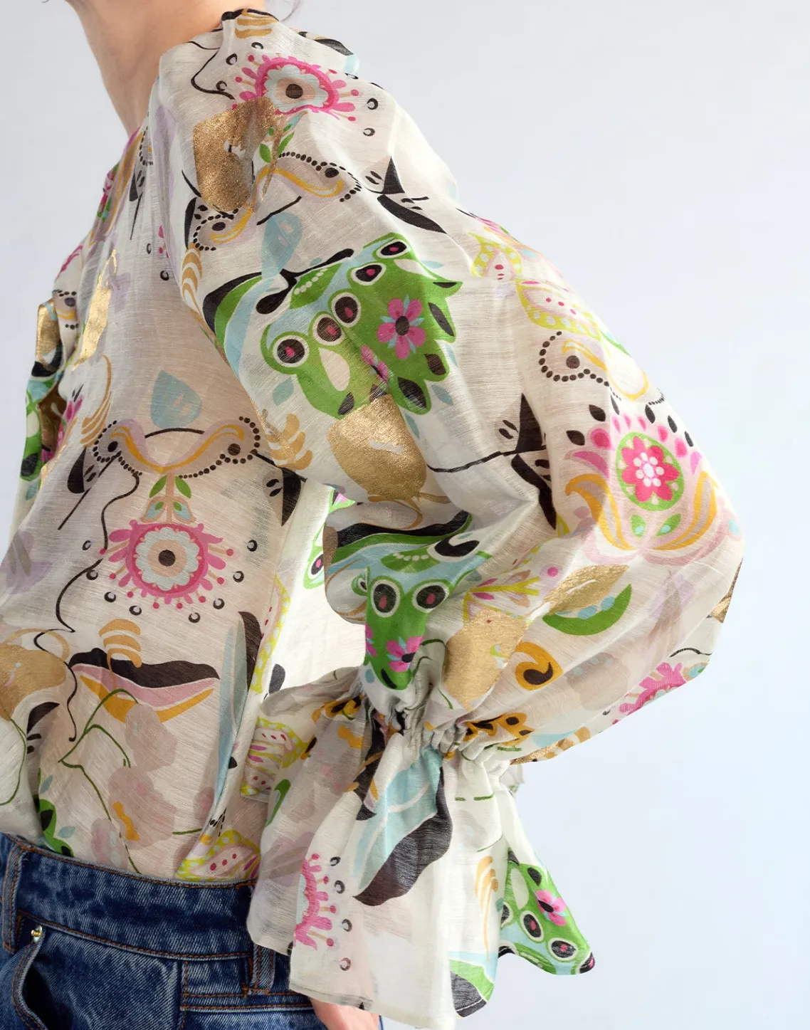 Cynthia Rowley Love Locket Silk Linen Blouse WHTML Sale