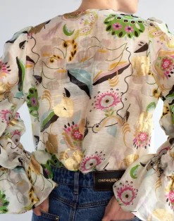 Cynthia Rowley Love Locket Silk Linen Blouse WHTML Sale