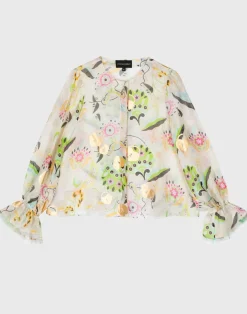 Cynthia Rowley Love Locket Silk Linen Blouse WHTML Sale