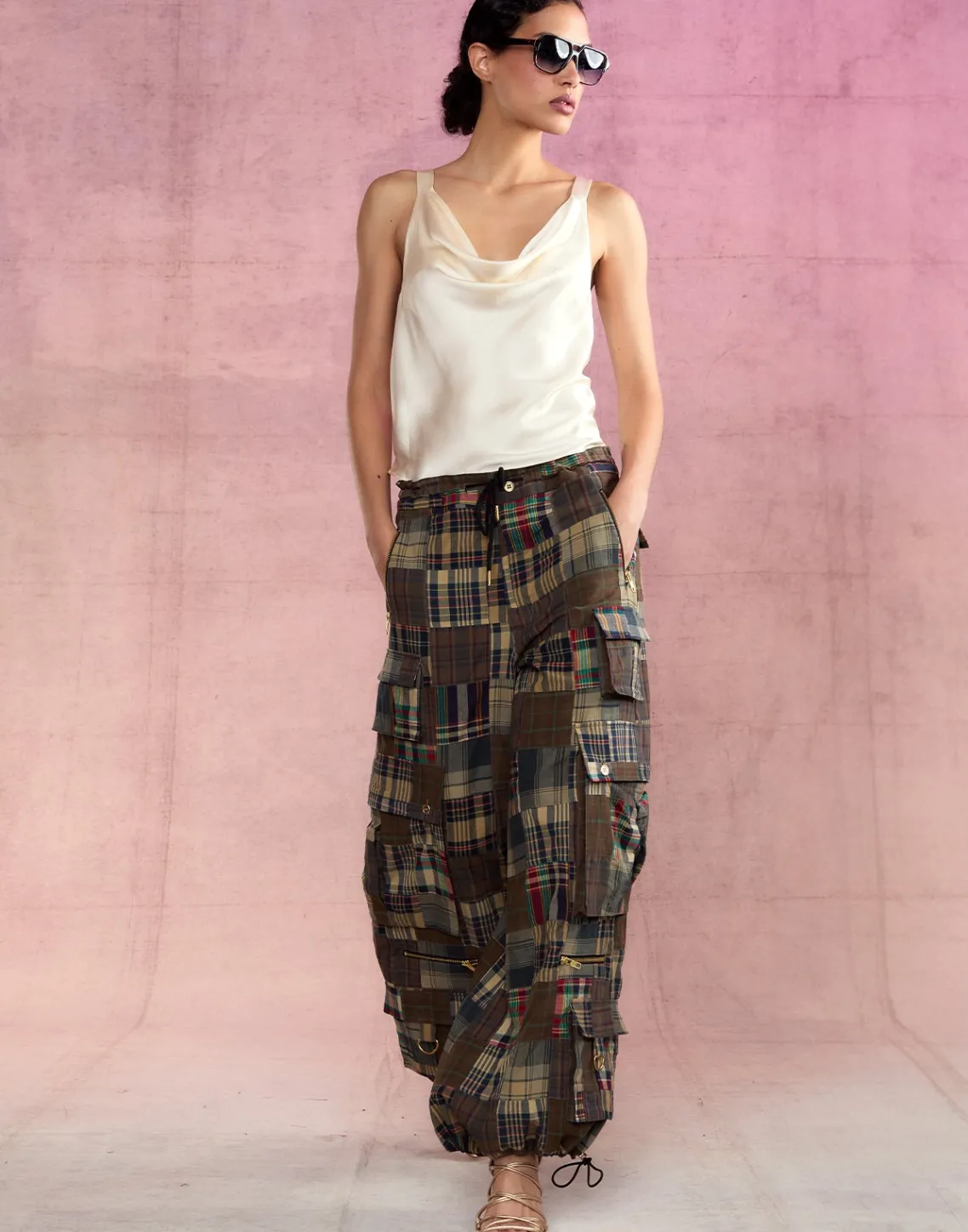 Cynthia Rowley Madrid Madras Cargo Pants PLAID New