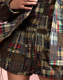 Cynthia Rowley Madrid Madras Cargo Shorts PLAID Outlet