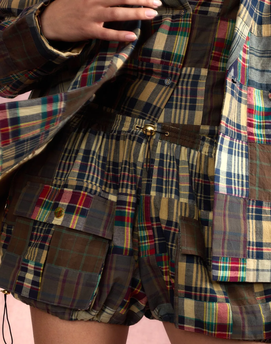 Cynthia Rowley Madrid Madras Cargo Shorts PLAID Outlet