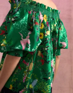 Cynthia Rowley Malta Off Shoulder Blouse GRNFL New