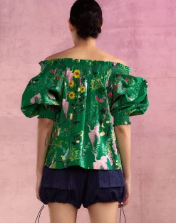 Cynthia Rowley Malta Off Shoulder Blouse GRNFL New