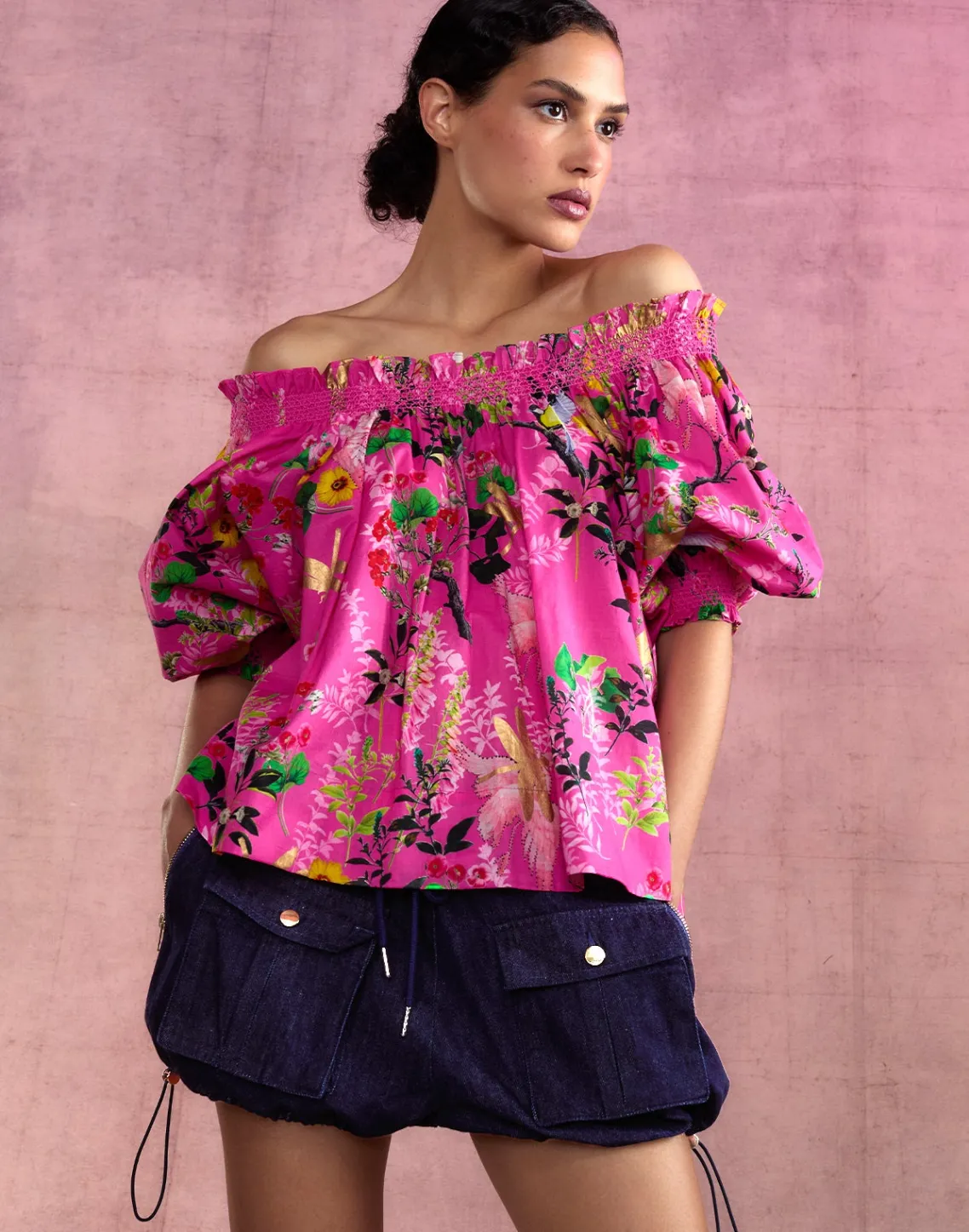 Cynthia Rowley Malta Off Shoulder Blouse PNKFL Best