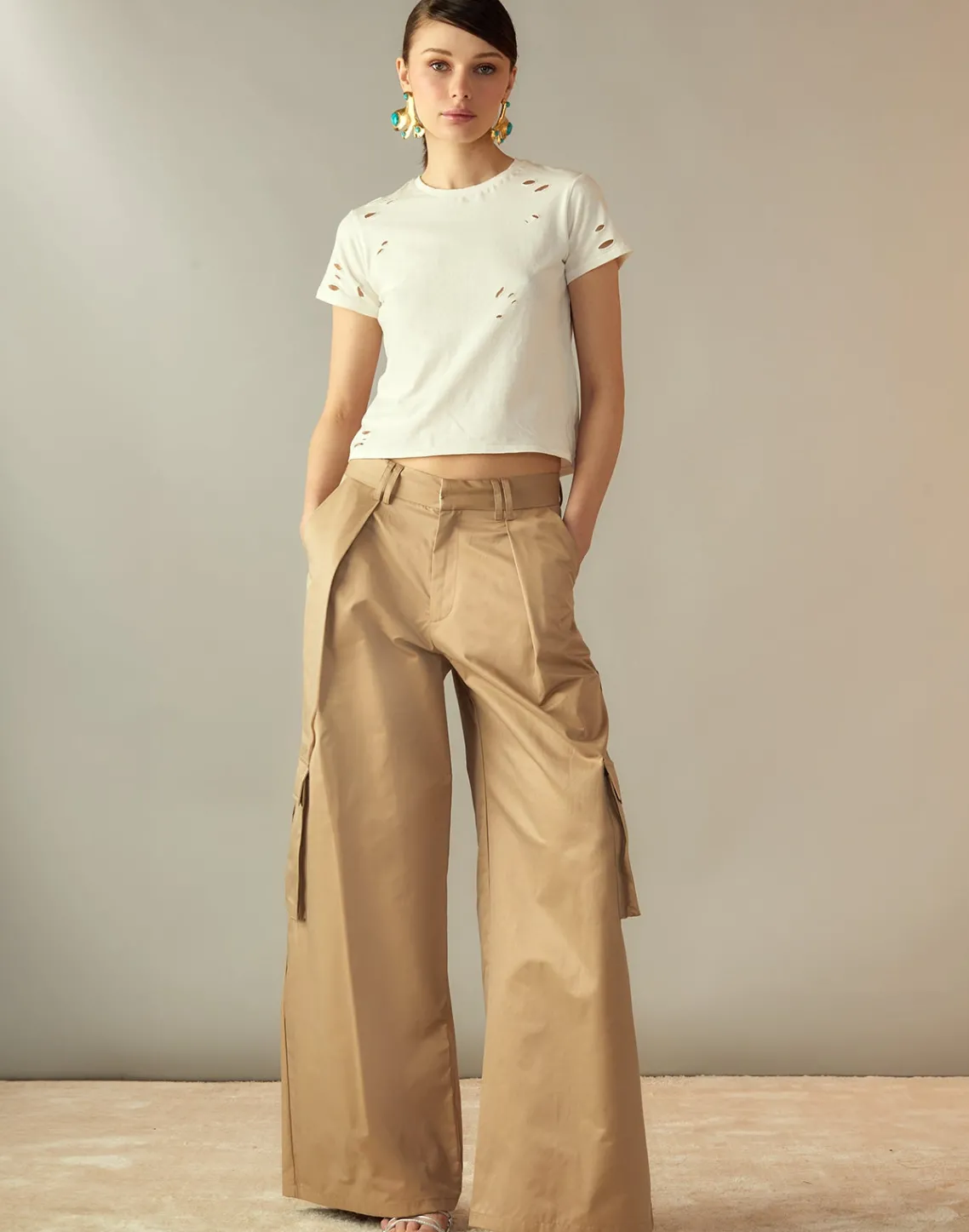 Cynthia Rowley Marbella Cotton Cargo Pant KHAKI Discount