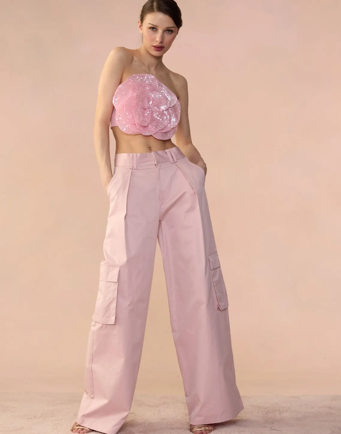 Cynthia Rowley Marbella Cotton Cargo Pant PINK Discount