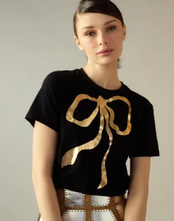 Cynthia Rowley Metallic Bow Tee BLACK Sale