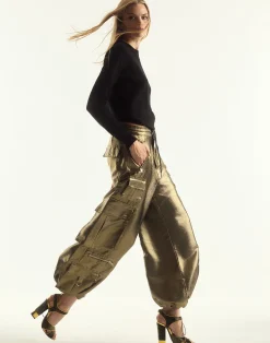 Cynthia Rowley Metallic Cargo Pants BLKGLD New