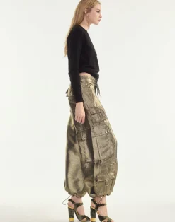 Cynthia Rowley Metallic Cargo Pants BLKGLD New