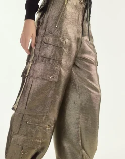 Cynthia Rowley Metallic Cargo Pants BLKGLD New