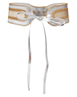 Cynthia Rowley Metallic Vegan Leather Belt GLDSV Outlet