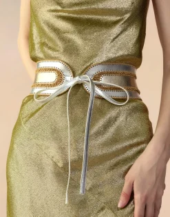 Cynthia Rowley Metallic Vegan Leather Belt GLDSV Outlet