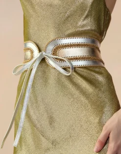 Cynthia Rowley Metallic Vegan Leather Belt GLDSV Outlet