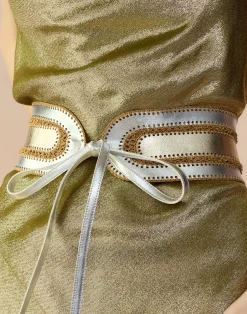 Cynthia Rowley Metallic Vegan Leather Belt GLDSV Outlet