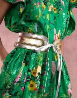 Cynthia Rowley Metallic Vegan Leather Belt GLDSV Outlet
