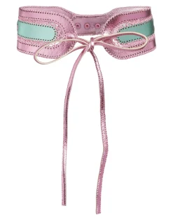 Cynthia Rowley Metallic Vegan Leather Belt GRNPK Fashion