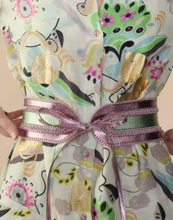 Cynthia Rowley Metallic Vegan Leather Belt GRNPK Fashion