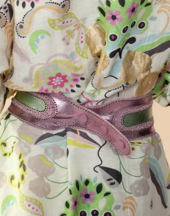 Cynthia Rowley Metallic Vegan Leather Belt GRNPK Fashion