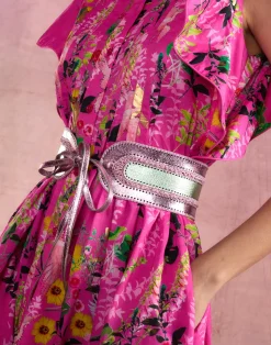 Cynthia Rowley Metallic Vegan Leather Belt GRNPK Fashion