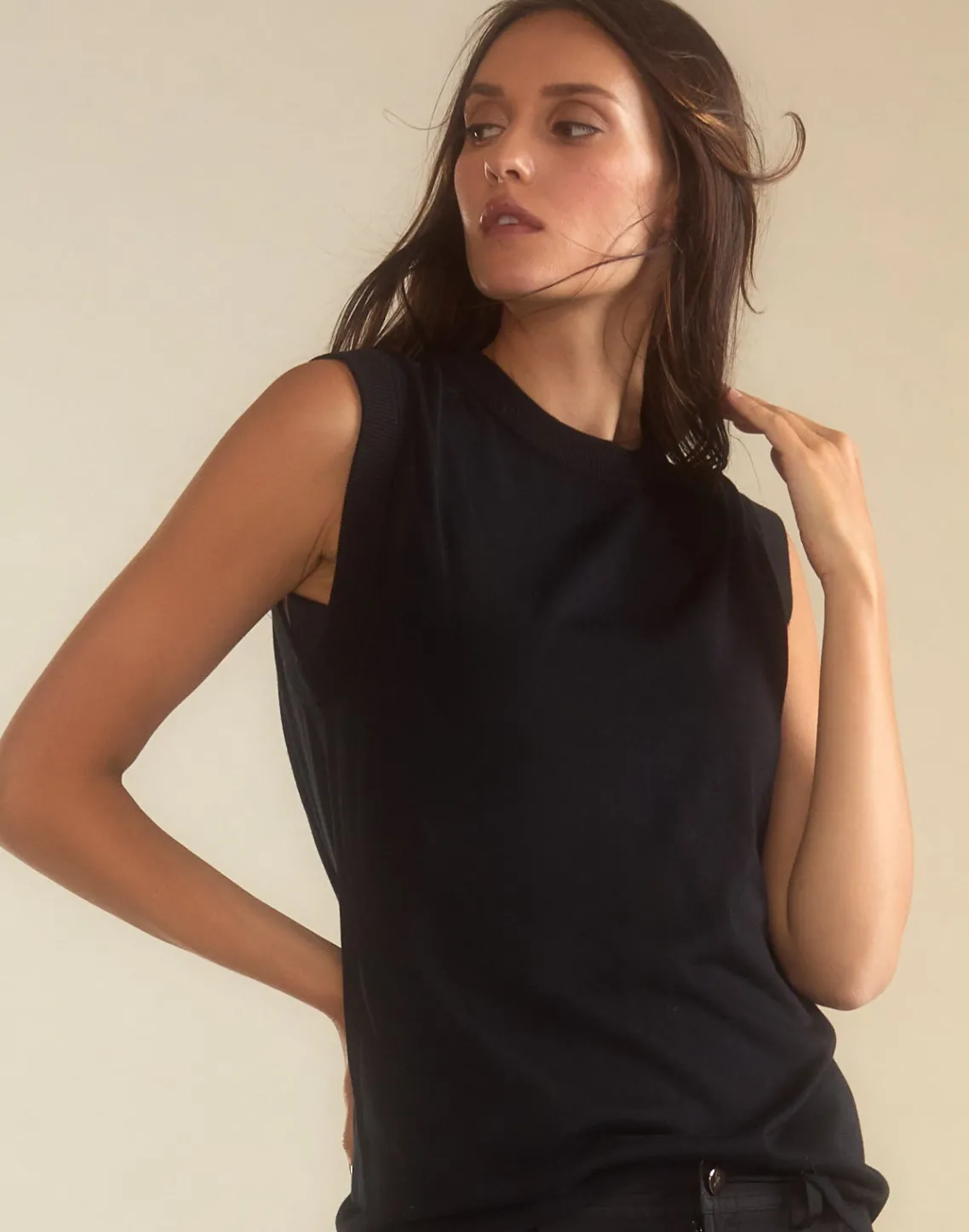 Cynthia Rowley Mica Sleeveless Knit Top BLACK Discount