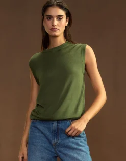 Cynthia Rowley Mica Sleeveless Knit Top DRKGR Fashion