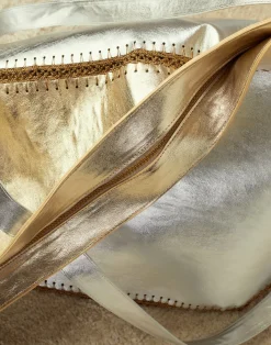 Cynthia Rowley Mixed Metallic Vegan Leather Oversized Tote GLDSV Hot