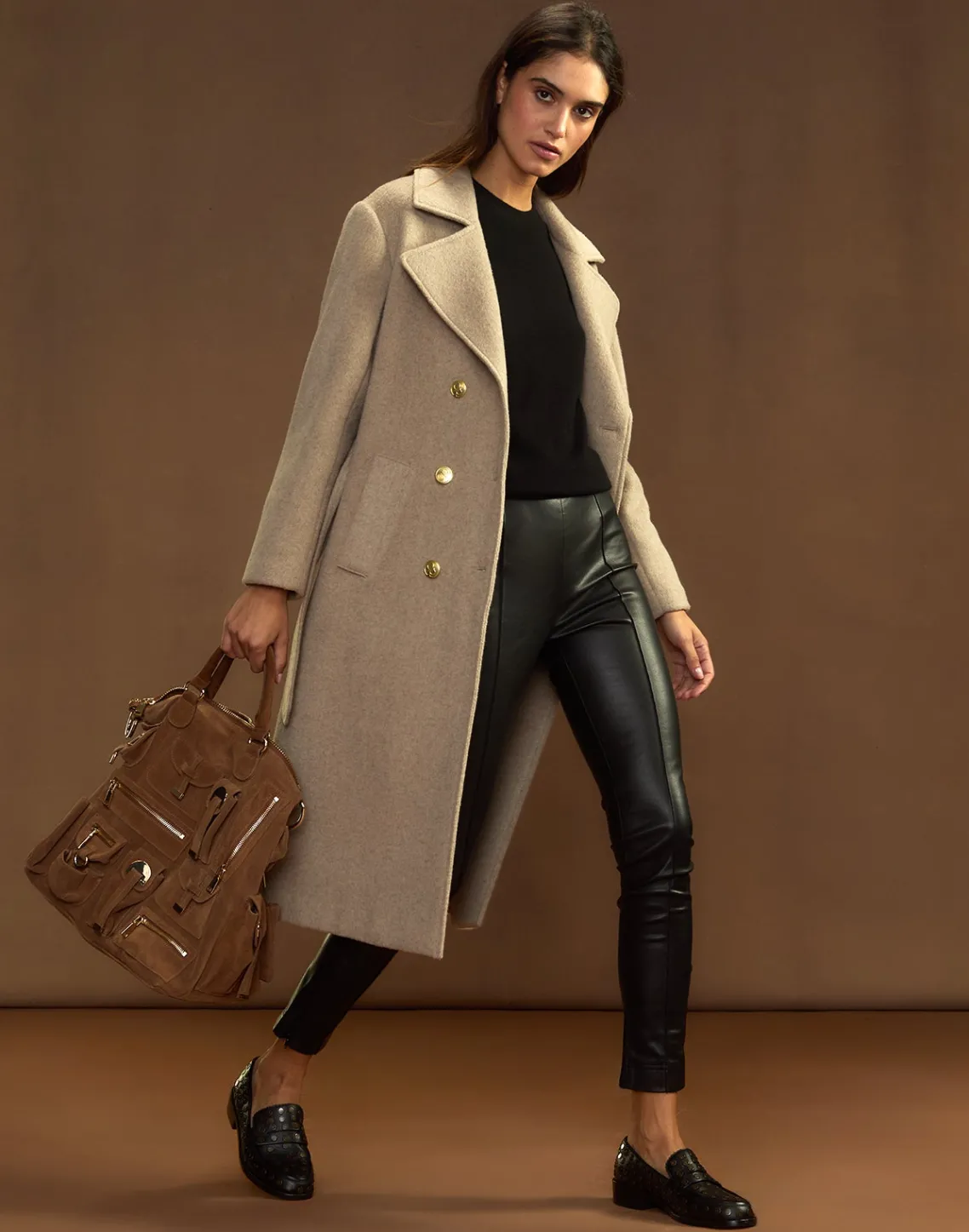 Cynthia Rowley Noa Wool Trench Coat CAMEL Discount