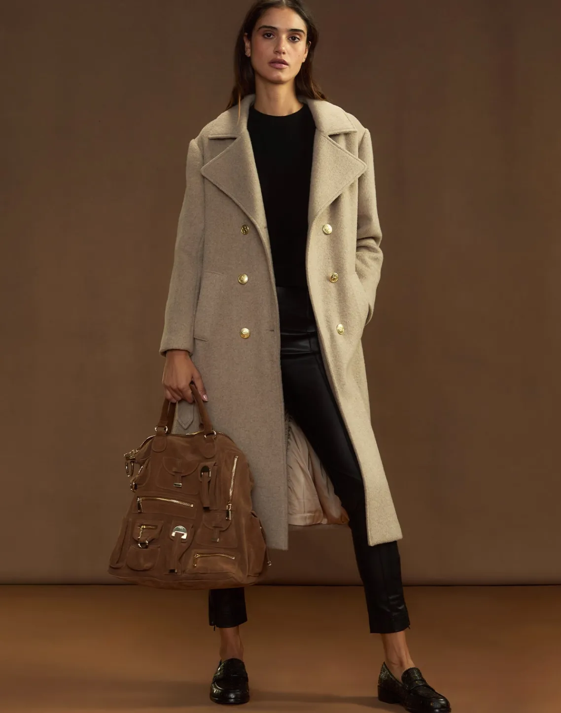 Cynthia Rowley Noa Wool Trench Coat CAMEL Discount