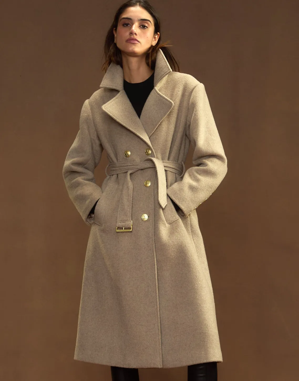 Cynthia Rowley Noa Wool Trench Coat CAMEL Discount