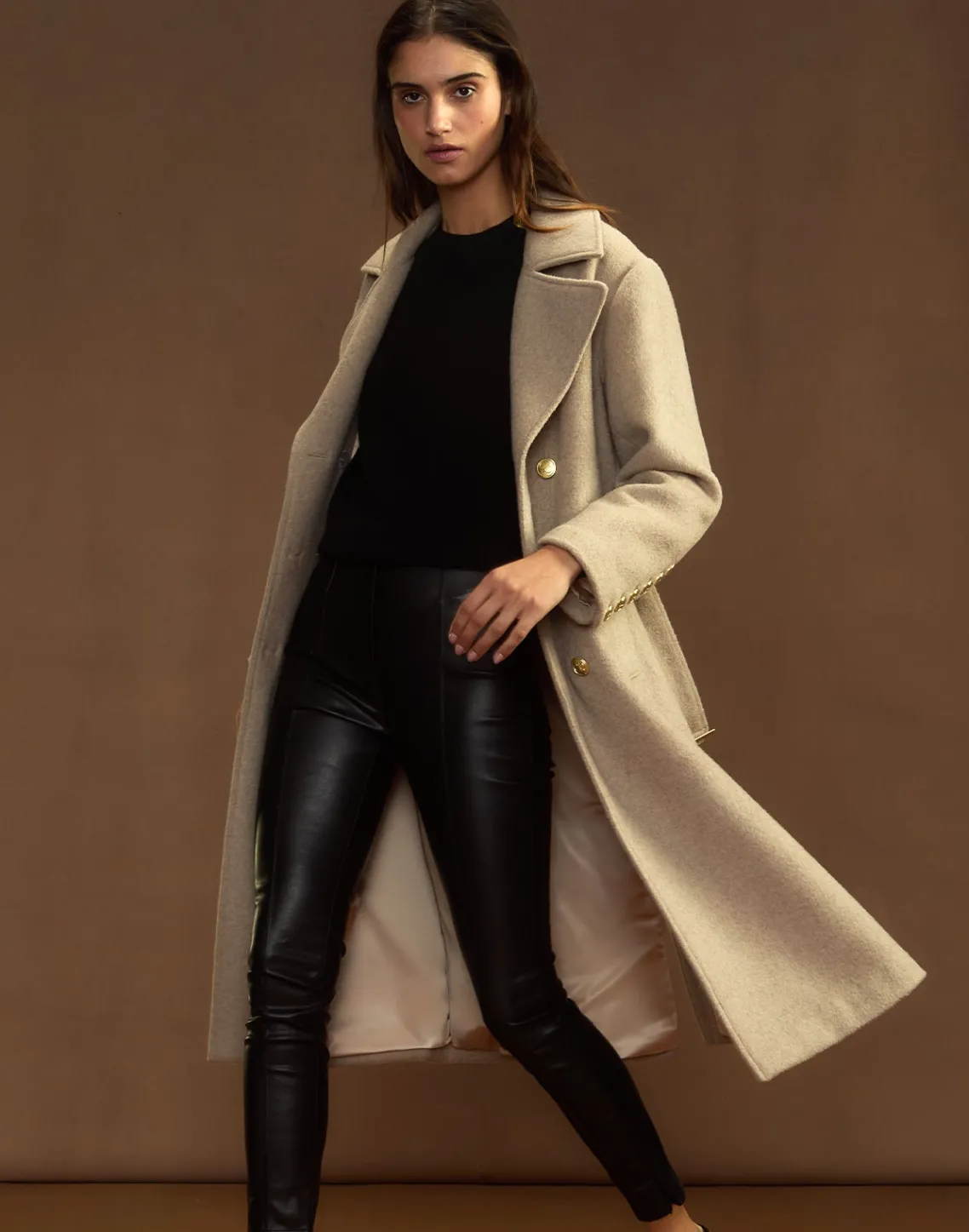 Cynthia Rowley Noa Wool Trench Coat CAMEL Discount