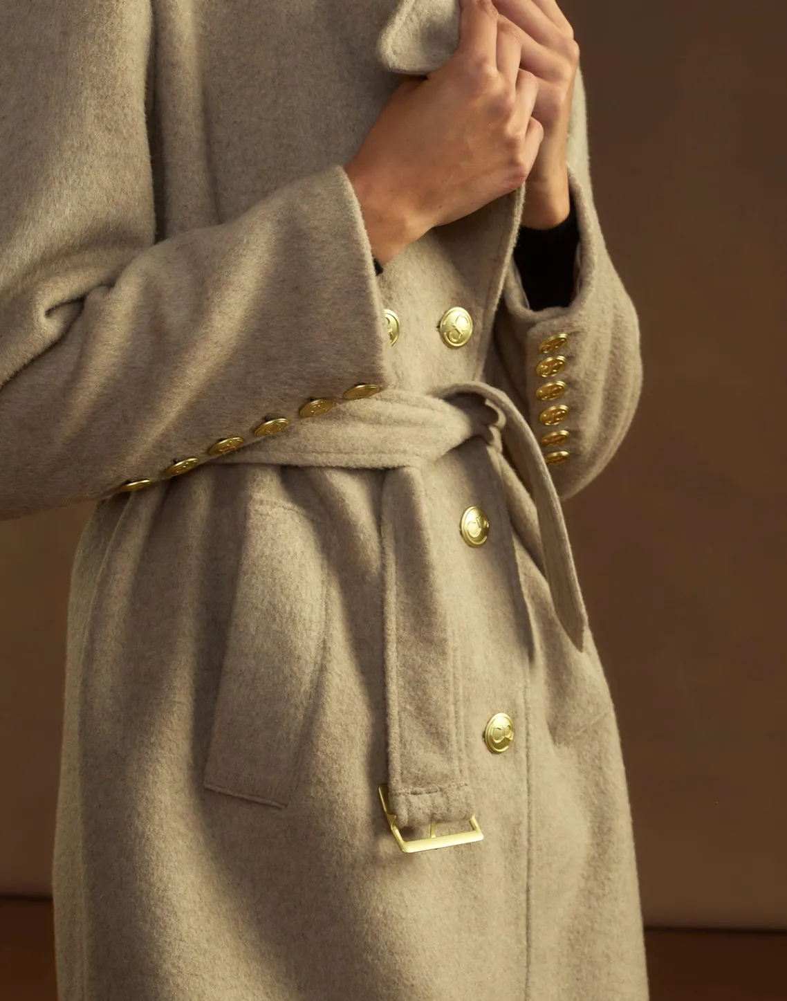 Cynthia Rowley Noa Wool Trench Coat CAMEL Discount