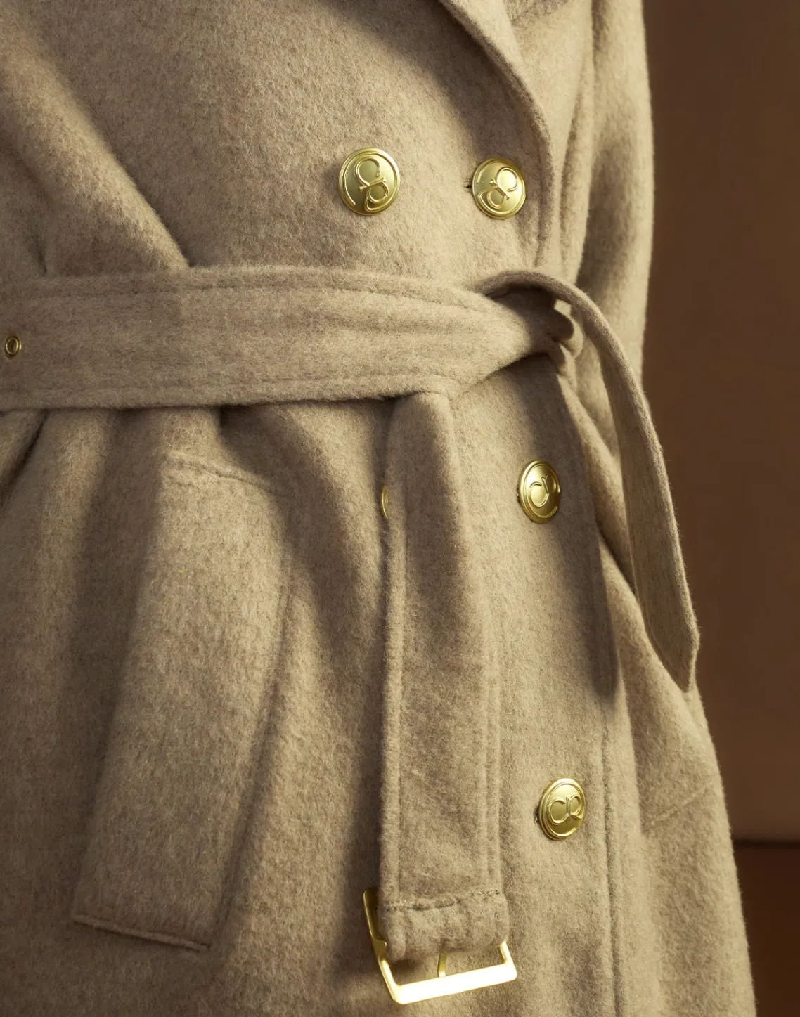 Cynthia Rowley Noa Wool Trench Coat CAMEL Discount