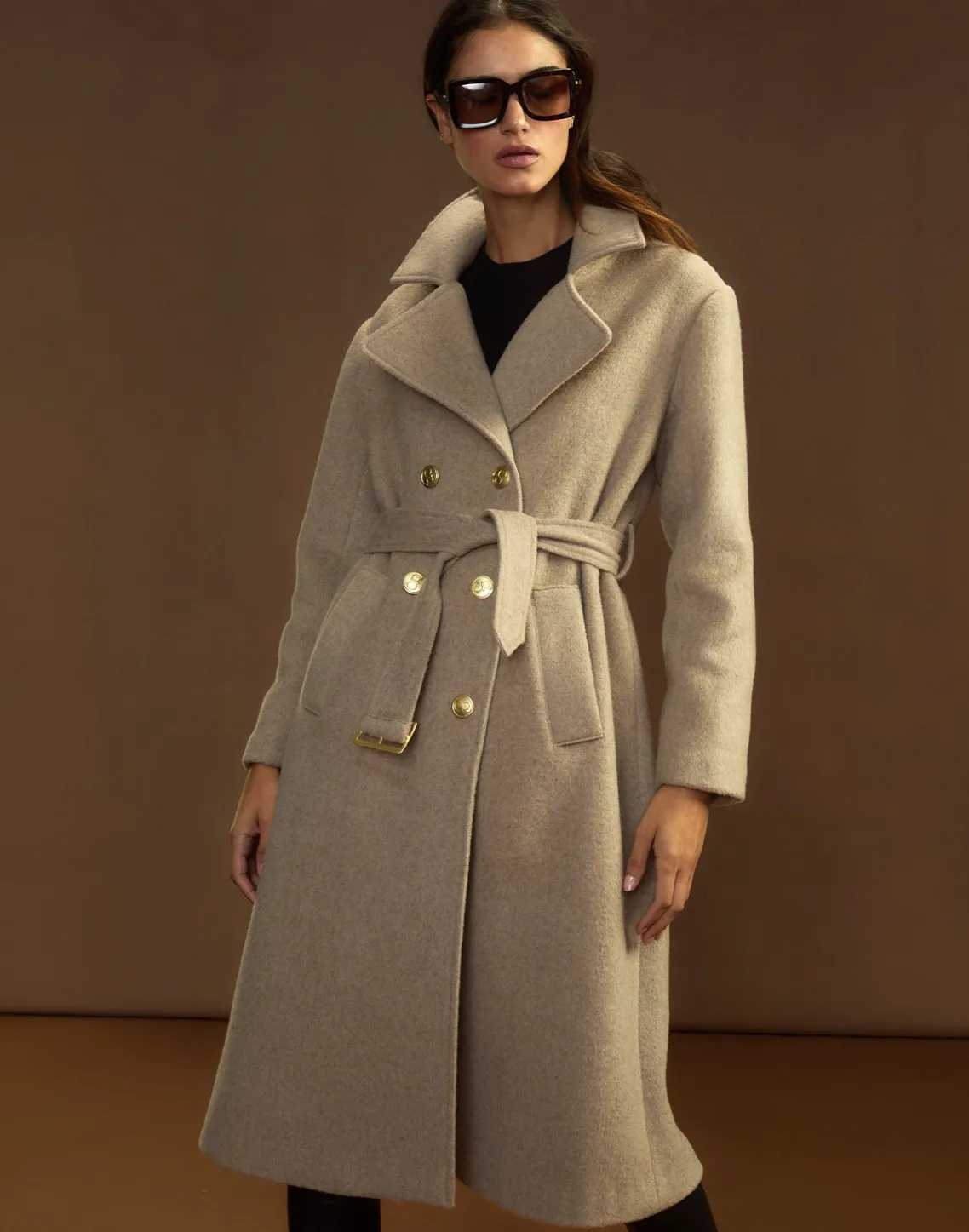 Cynthia Rowley Noa Wool Trench Coat CAMEL Discount