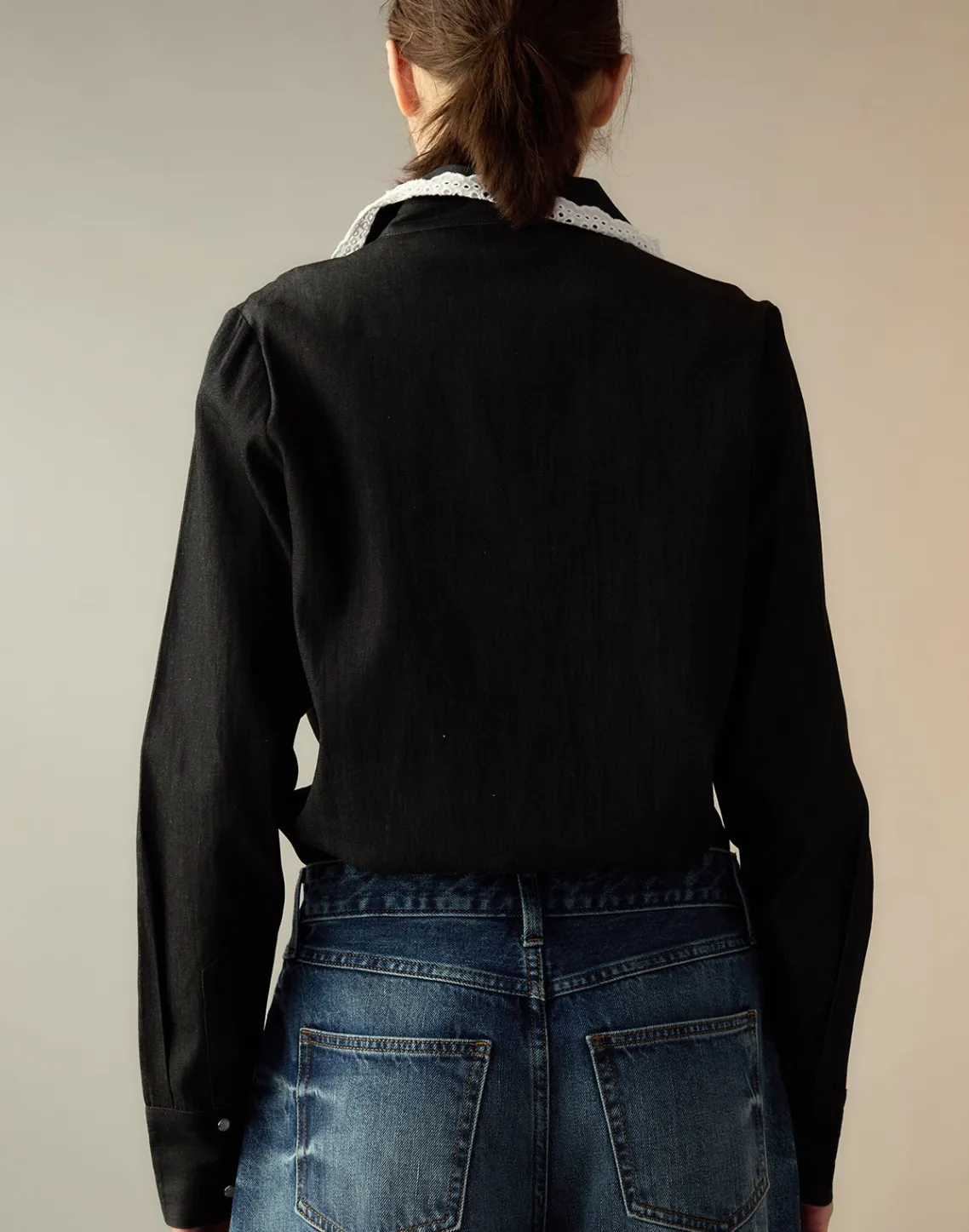 Cynthia Rowley Not My First Rodeo Denim Shirt BLACK New