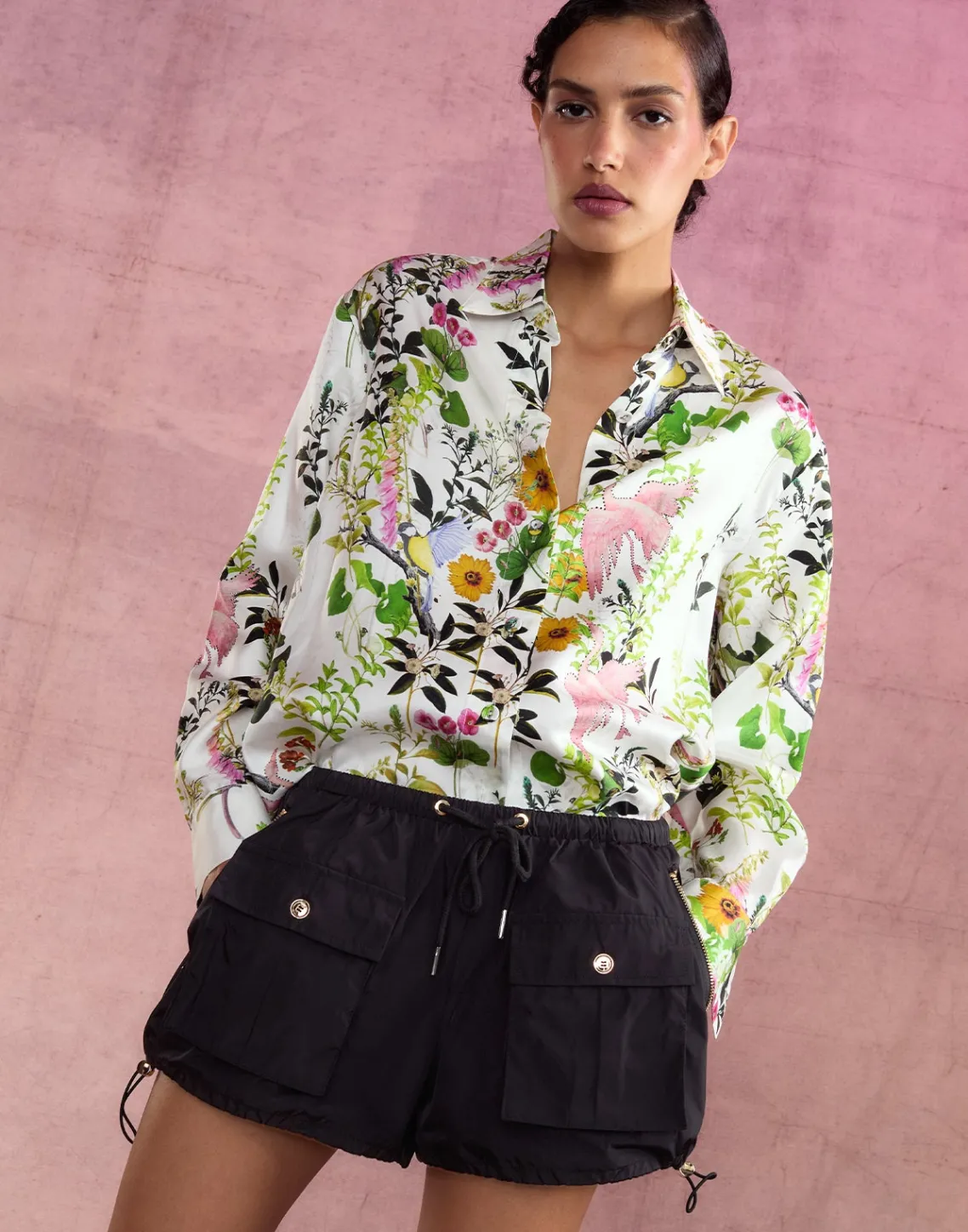 Cynthia Rowley Nylon Cargo Shorts BLACK Hot